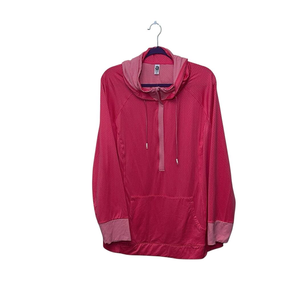 Avenue Plus Cowl-Neck Hoodie, Pink Dot w/ Striped Trim – Size 26/28